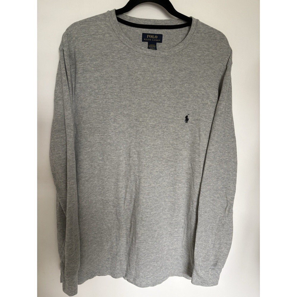 Polo Ralph Lauren Men's XL Gray Waffle Knit Long Sleeve Sleepwear Shirt Cotton